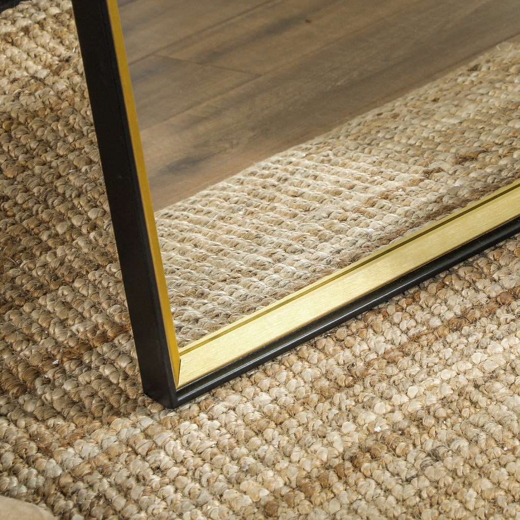 HOMCOM Ganzkörperspiegel mit Rückenstütze und Rahmen aus Holz und Glas, 37x3x157 cm, Schwarz und Gold