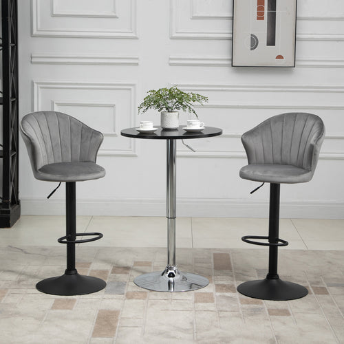 HOMCOM 2er-Set Barhocker drehbare Barstühle mit Lehne Samt Touch Bistrohocker höhenverstellbarer Tresenhocker armloser Schaumstoff Grau 54 x 56 x 91-111 cm