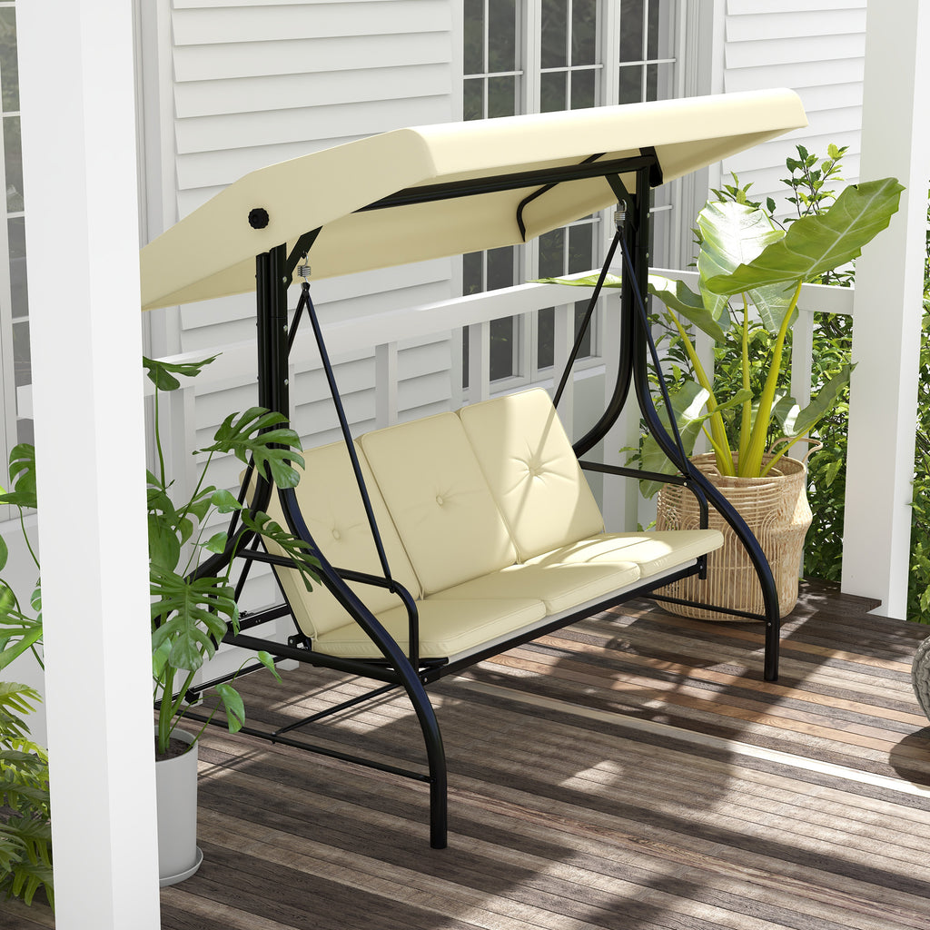 Outsunny Schaukelbank, Hollywoodschaukel mit Sonnenschutz, Gartenschaukel, Verandaschaukel, 3 Sitze, Schaukelbett