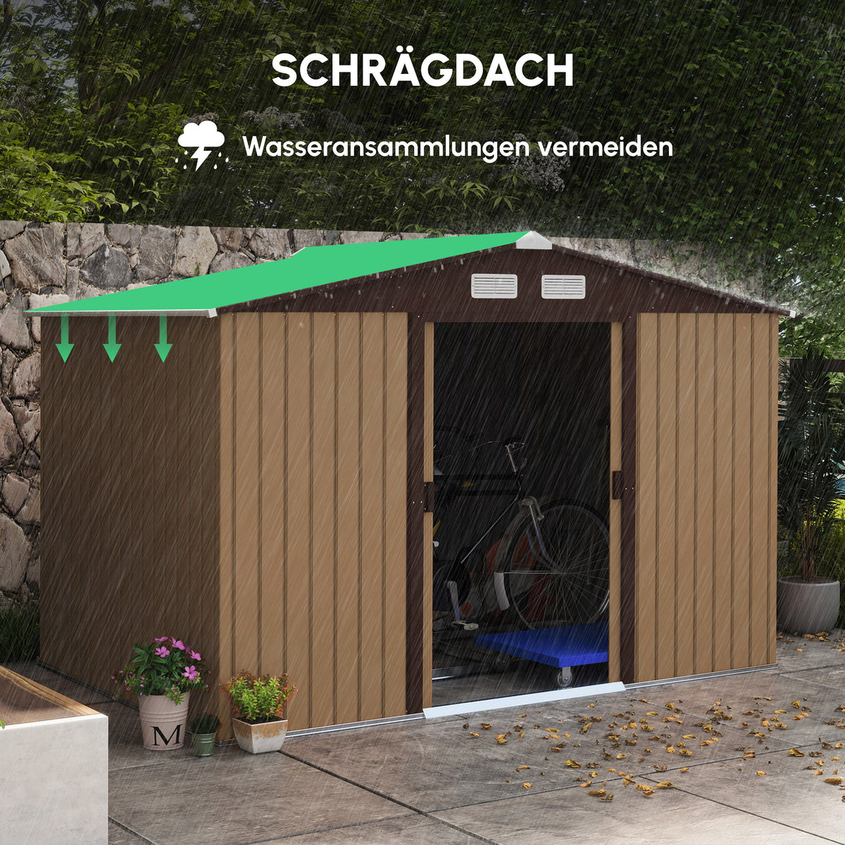 Outsunny Geräteschuppen mit Schiebetüren 2,77 x 1,95 x 1,92cm Metall Gelb