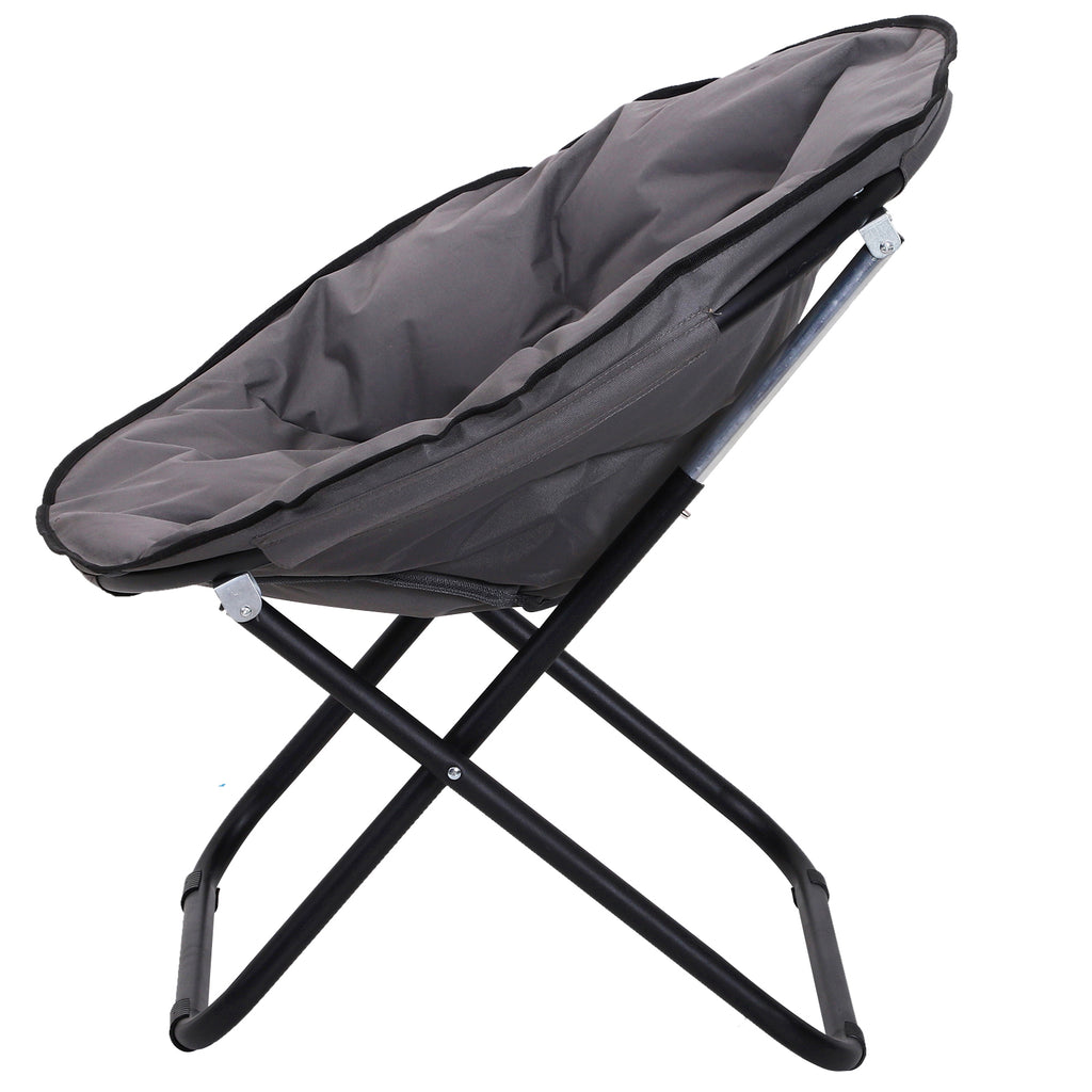 Outsunny Campingstuhl Faltbar Campingsessel mit Lehne, Klappstuhl bis 120kg, gepolstert Moonchair Extra Breit, Faltsessel Outdoor Stuhl für Garten, Balkon, Camping, Grau