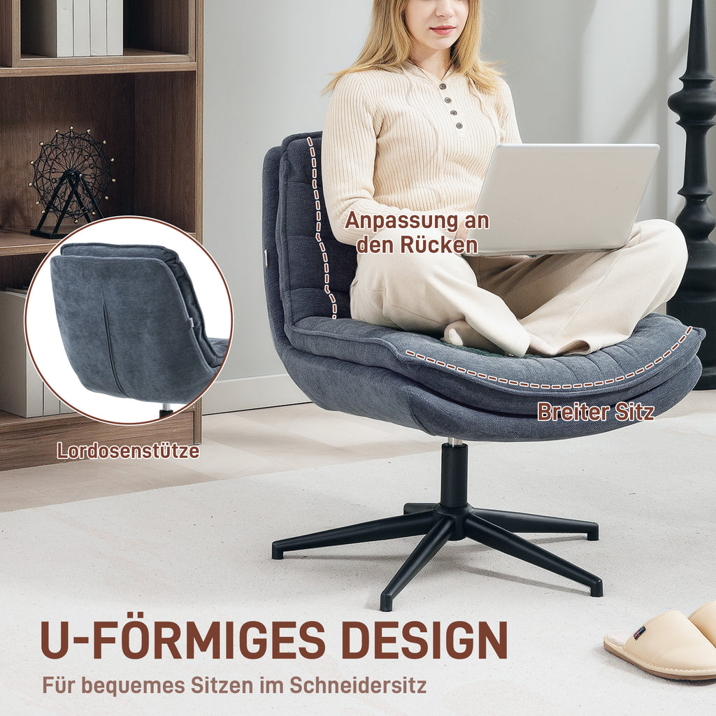 HOMCOM Drehbarer Bürostuhl mit breitem Sitz, Geräumiger Polsterstuhl fürs Büro, Arbeitszimmer, Dunkelgrau