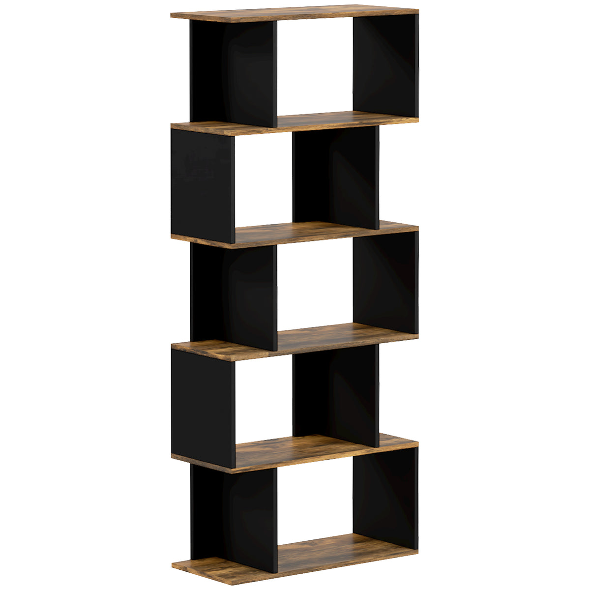 HOMCOM Asymmetrisches Modernes Wandregal mit 5 Regalen aus Holz, 70x29.5x163cm, Rustic Brown