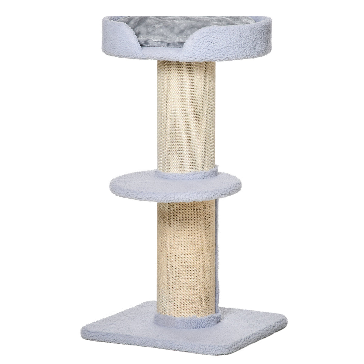 PawHut Kratzbaum 91 cm Katzenturm mit Sisalstämme, Plattform, Kissen mehrstöckiger Katzenkratzbaum, Kletterbaum, für mittelgroße Katzen, Hellblau