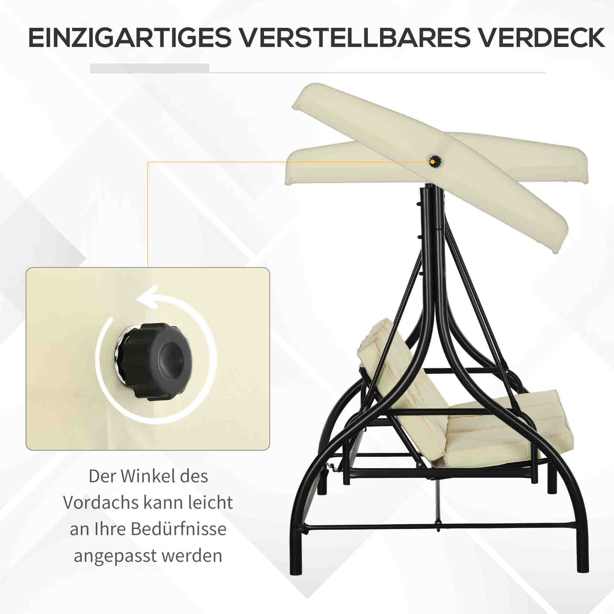 Outsunny Schaukelbank, Hollywoodschaukel mit Sonnenschutz, Gartenschaukel, Verandaschaukel, 3 Sitze, Schaukelbett