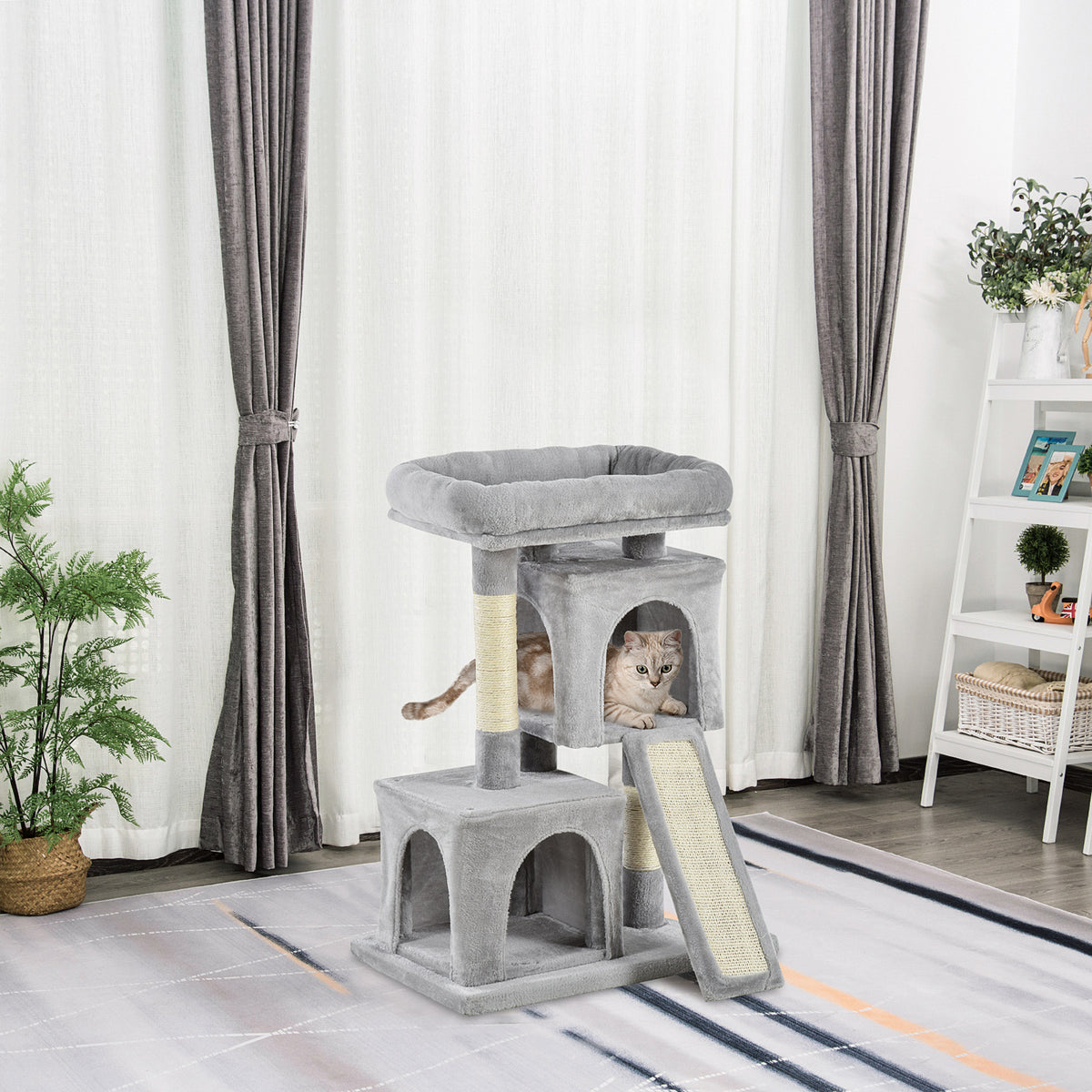 PawHut Kratzbaum 83 cm Kleiner Katzenkratzbaum mit Sisalsäulen, Katzenkratzbaum, Katzen Kletterbaum, Katzenbaum, Katzenmöbel Spielbaum für kleine Katzen, Hellgrau