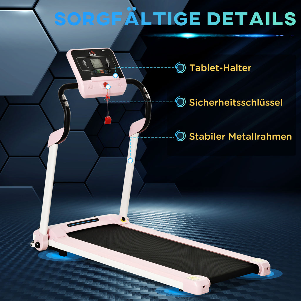 HOMCOM Laufband Klappbar elektrisch 400 W 1-12 km/h 1,5HP LCD-Display Handyhalterung geeignet für Home Gym Indoor Fitness Rosa 134 x 60 x 118 cm