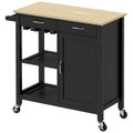 HOMCOM Klassischer Küchenwagen mit Schubladen, Rädern und 2-türigem platzsparendem Schrank 89x40x84cm, Schwarz