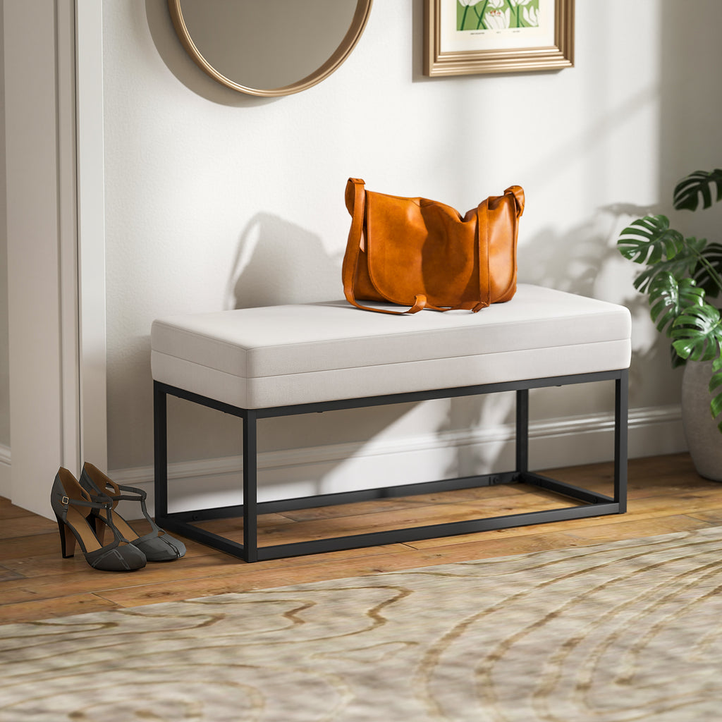 HOMCOM Eingangsbank Modern aus Stahl, Schwamm und Samteffekt mit Verstellbaren Füßen, 94x42x44 cm, Creme