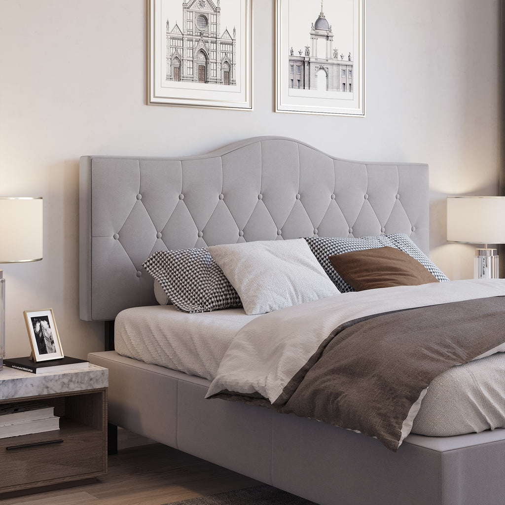 HOMCOM Kopfteil für Bett Polsterkopfteil Bett Kopf Rückenlehne Bettkopfteil in grau Pappel Samt Stoff 185 x 8 x 134 cm