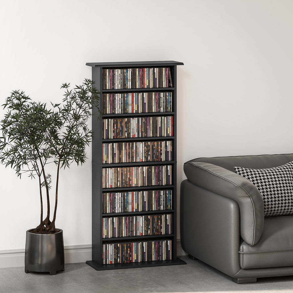HOMCOM CD-Regal mit 6 verstellbaren Regalen, Kapazität 360 CDs/185 DVDs, 58x24x124,5 cm, Schwarz