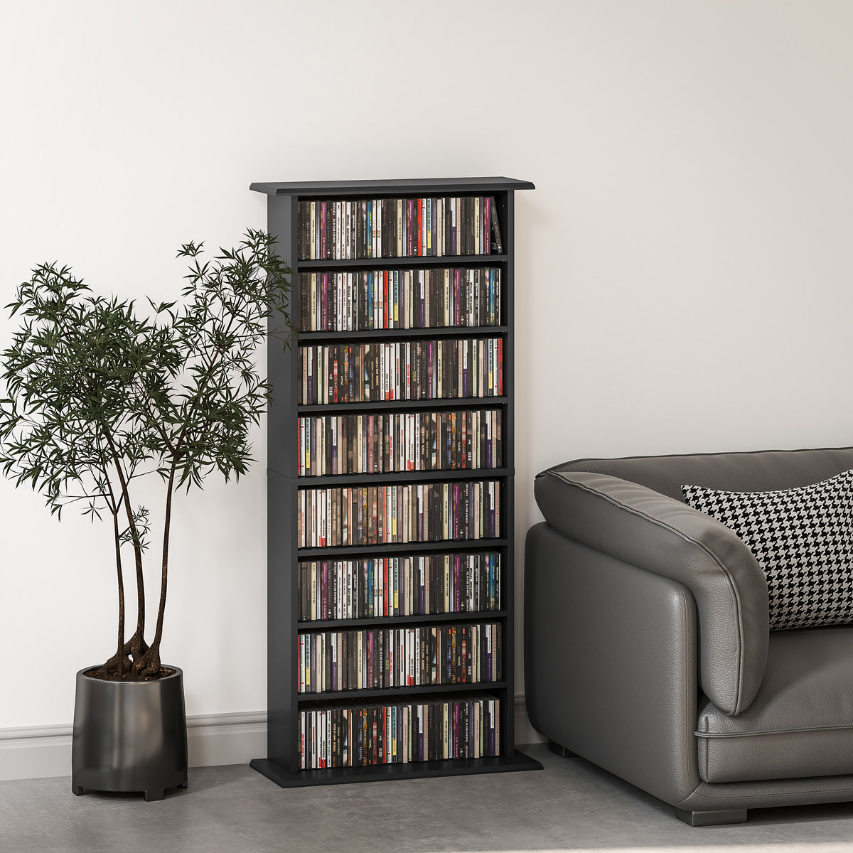 HOMCOM CD-Regal mit 6 verstellbaren Regalen, Kapazität 360 CDs/185 DVDs, 58x24x124,5 cm, Schwarz