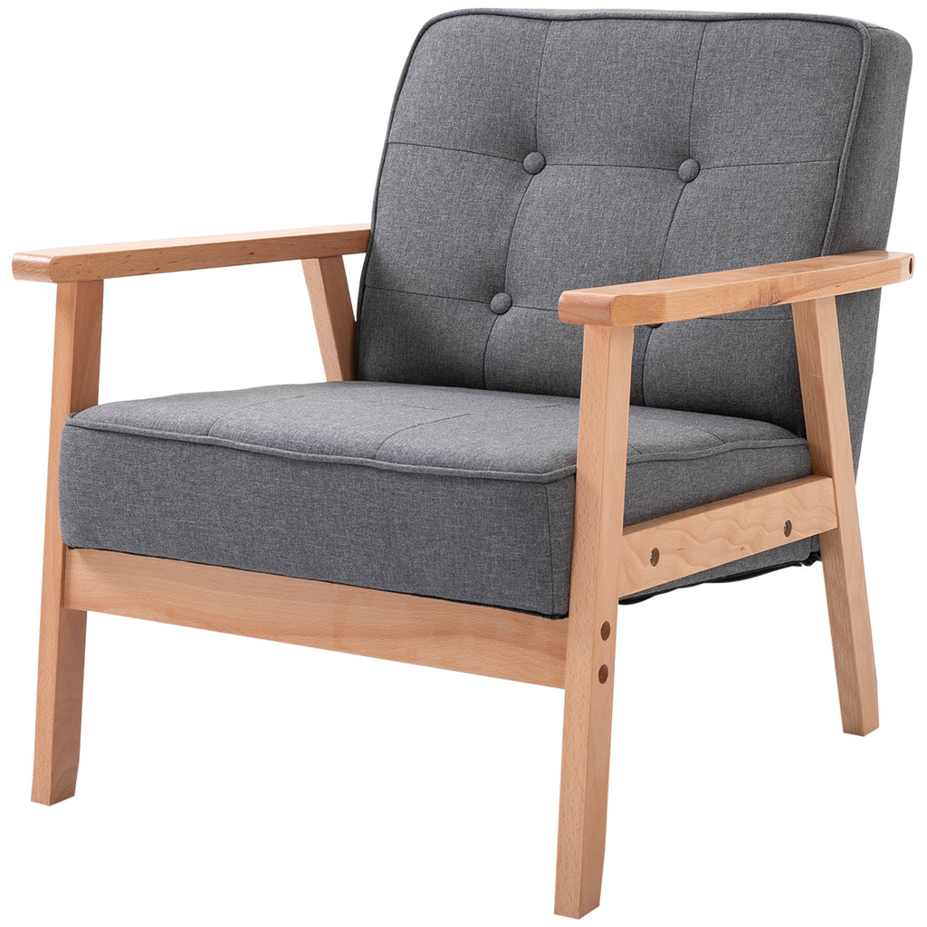 HOMCOM Einzelsofa Loungesessel Polsterstuhl mit Armlehnen Holzrahmen Leinen Grau 64,5 x 70 x 74 cm