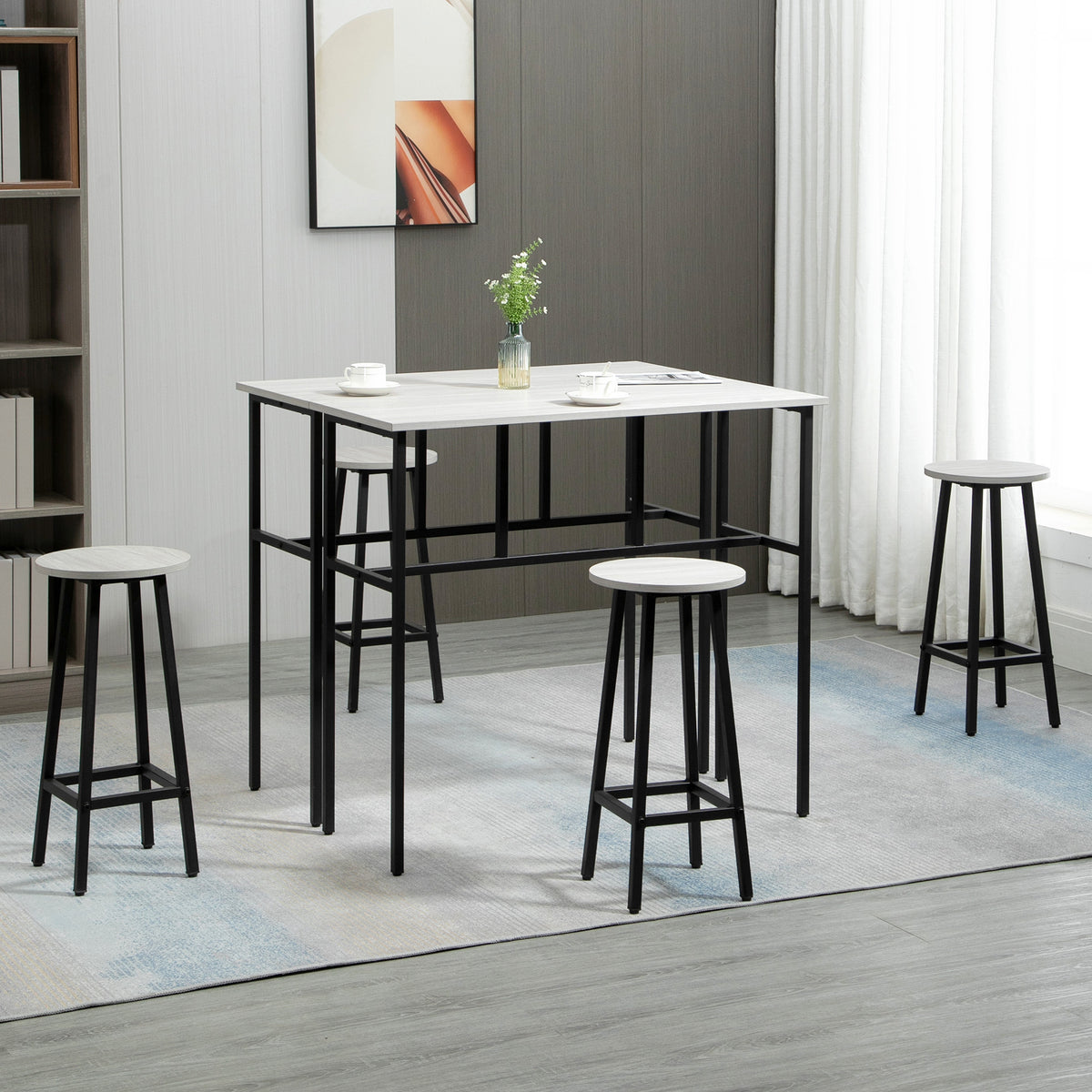 HOMCOM Bartisch-Set im Industriedesign, 6-teilig, 2 Tische und 4 Barhocker, Grau + Schwarz