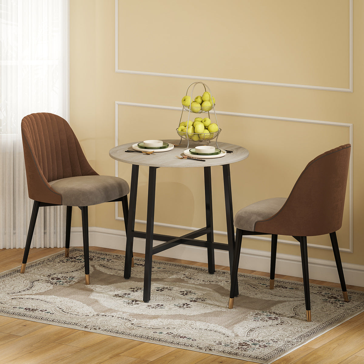 HOMCOM Runder Esstisch 80 cm für 2 Personen mit Holzoptikplatte und gekreuztem Stahlgestell, Naturholz