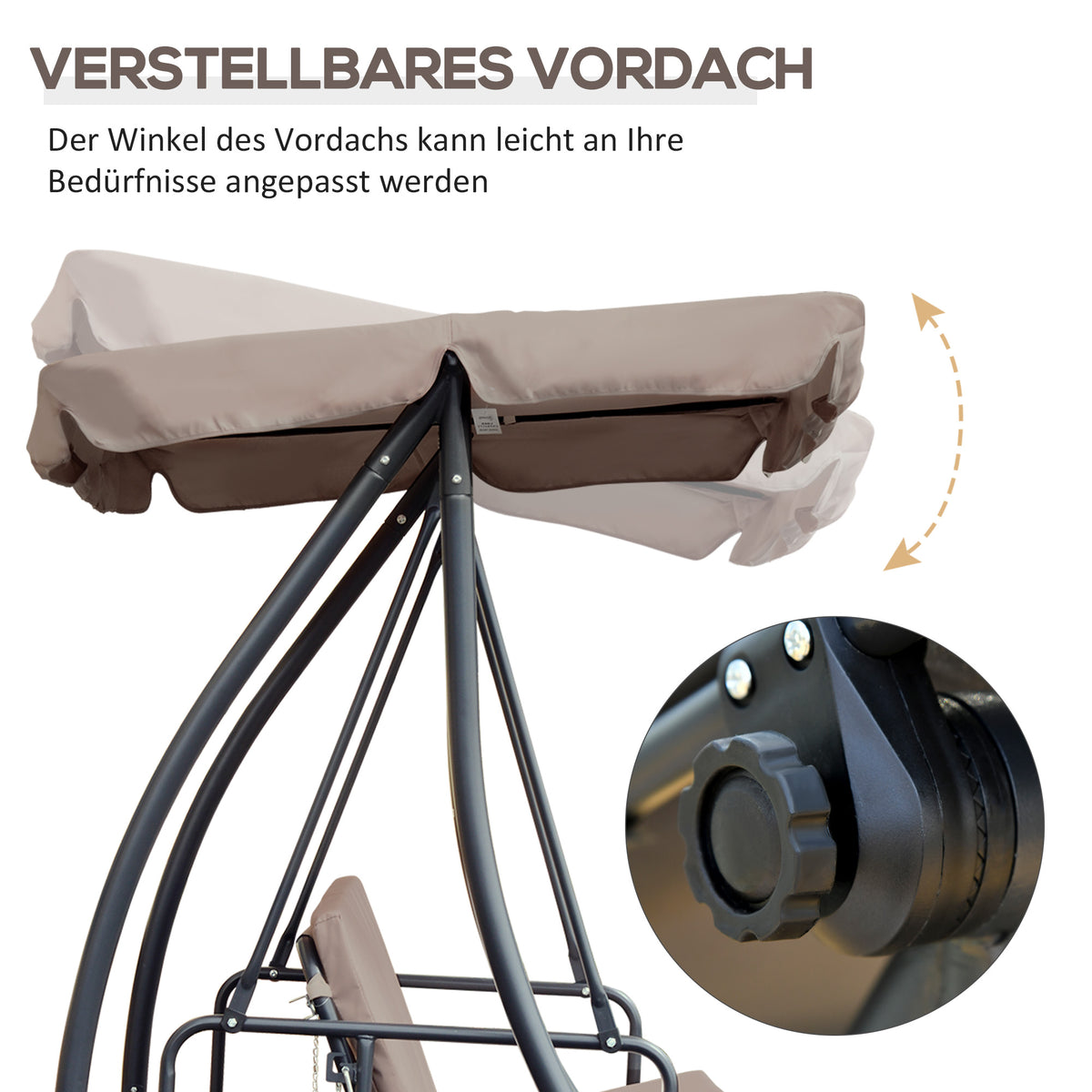 Outsunny Hollywoodschaukel mit Liegefunktion Braun 200x 125 x 170 cm