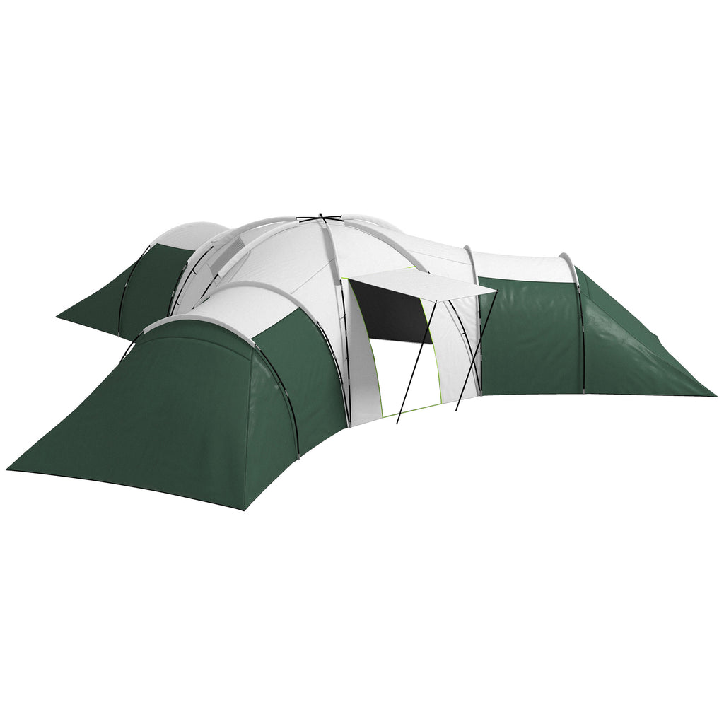Outsunny Campingzelt für 6-9 Personen, 4 Räume, Vorzelt, wasserdicht, 615x 615x225cm, Grün