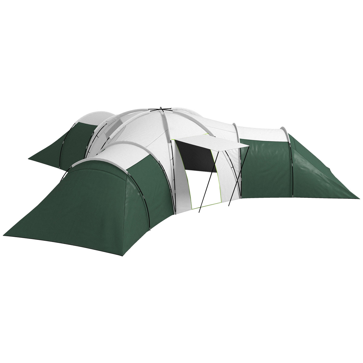 Outsunny Campingzelt für 6-9 Personen, 4 Räume, Vorzelt, wasserdicht, 615x 615x225cm, Grün