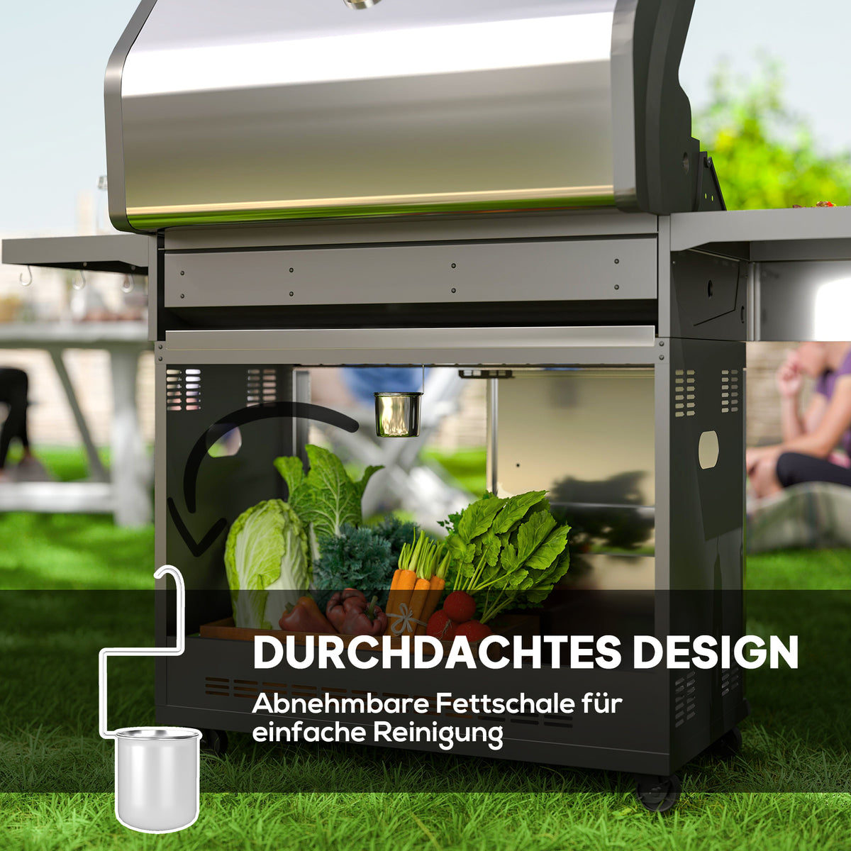 Outsunny Gasgrill 8500BTU Grillwagen inkl 6 Edelstahl-Brenner Thermometer Druckminderer 141 x 55 x 110 cm Silber