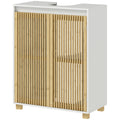 HOMCOM Unterwaschbeckenmöbel Badezimmer - Schrank mit Lamellentüren aus Bambus, 60 x 30 x 75 cm, Effekt Holz Natur