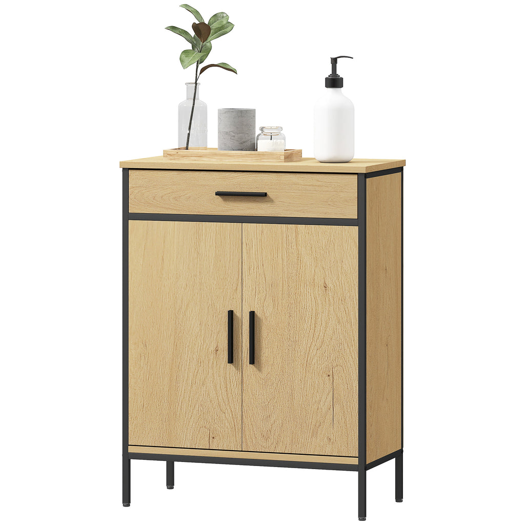 HOMCOM Badezimmerschrank mit Schublade, Zweitürenschränken, verstellbarem Regal und Soft-Close-Scharnieren, 60 x      30 x 80 cm, Eiche