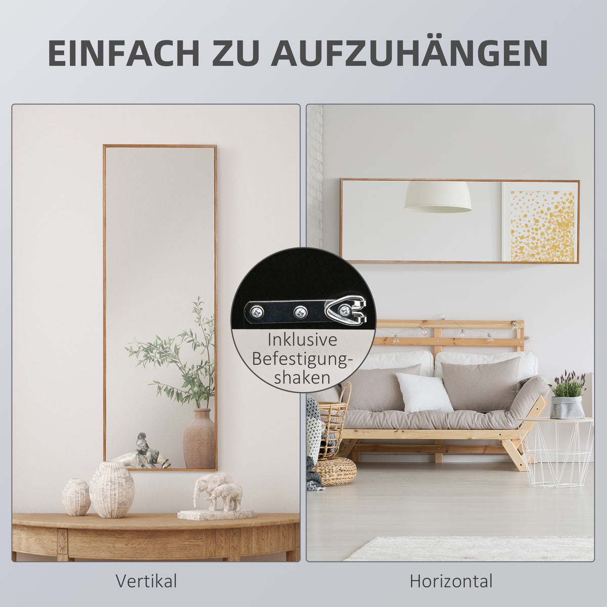 HOMCOM Wandspiegel, hoch, Kiefernholzrahmen, 45L x 125H x 4,8T cm
