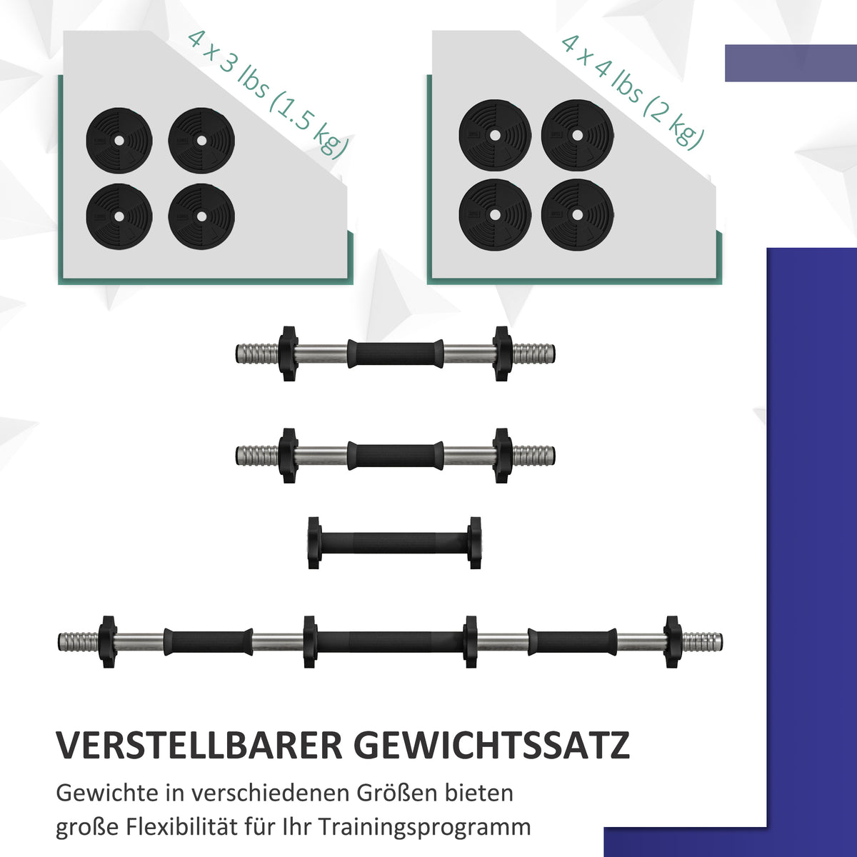 SPORTNOW 2-in-1 Hantel-Set, Lang- & Kurzhantel, 15 kg, rutschfest, bodenschonend, Schwarz/Grün