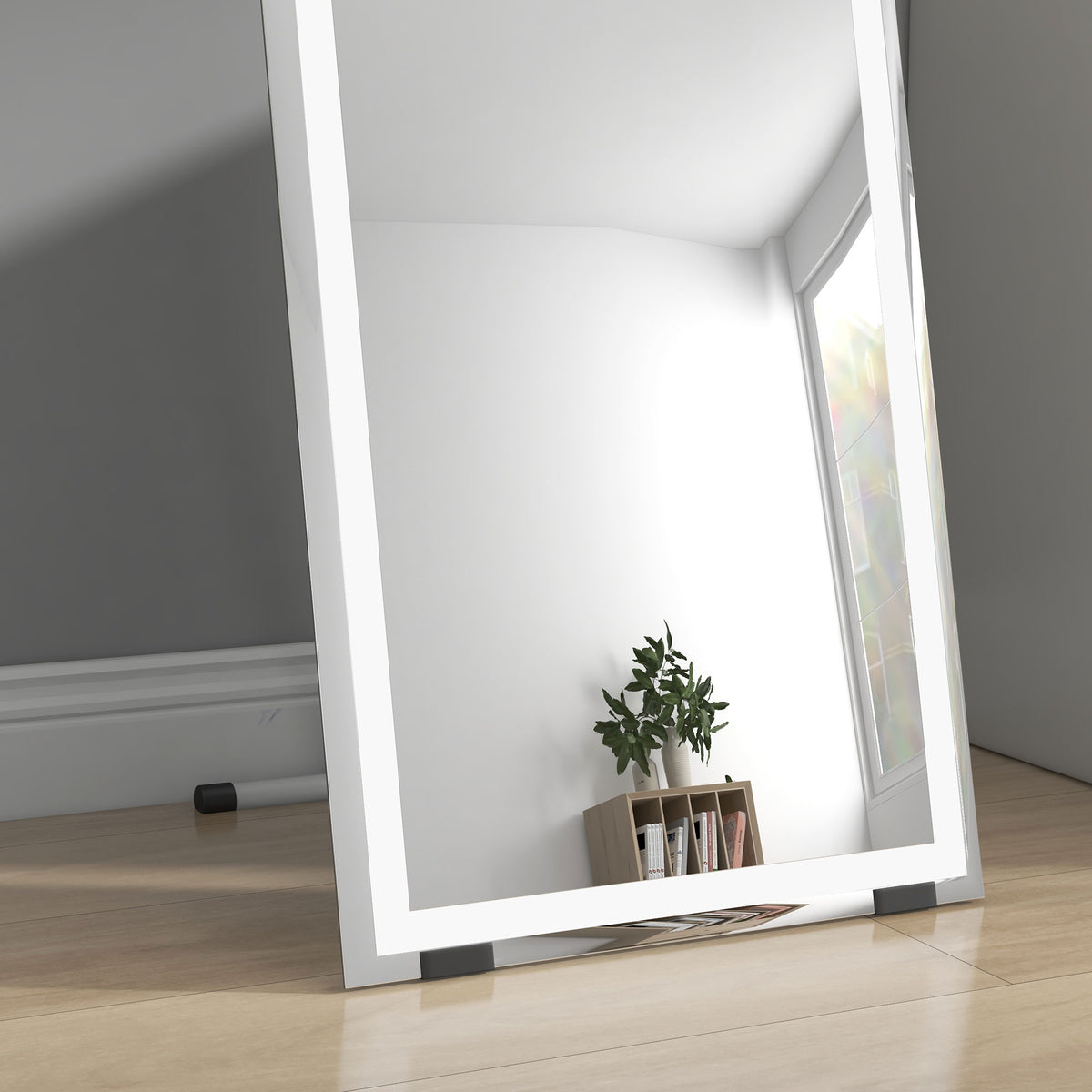 HOMCOM Standspiegel Wandspiegel Ganzköprerspiegel, mit LED´s, 40 cm x 150 cm, Weiß + Silber