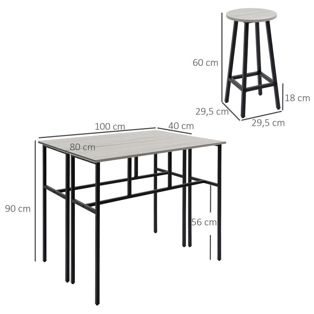 HOMCOM Bartisch-Set im Industriedesign, 6-teilig, 2 Tische und 4 Barhocker, Grau + Schwarz