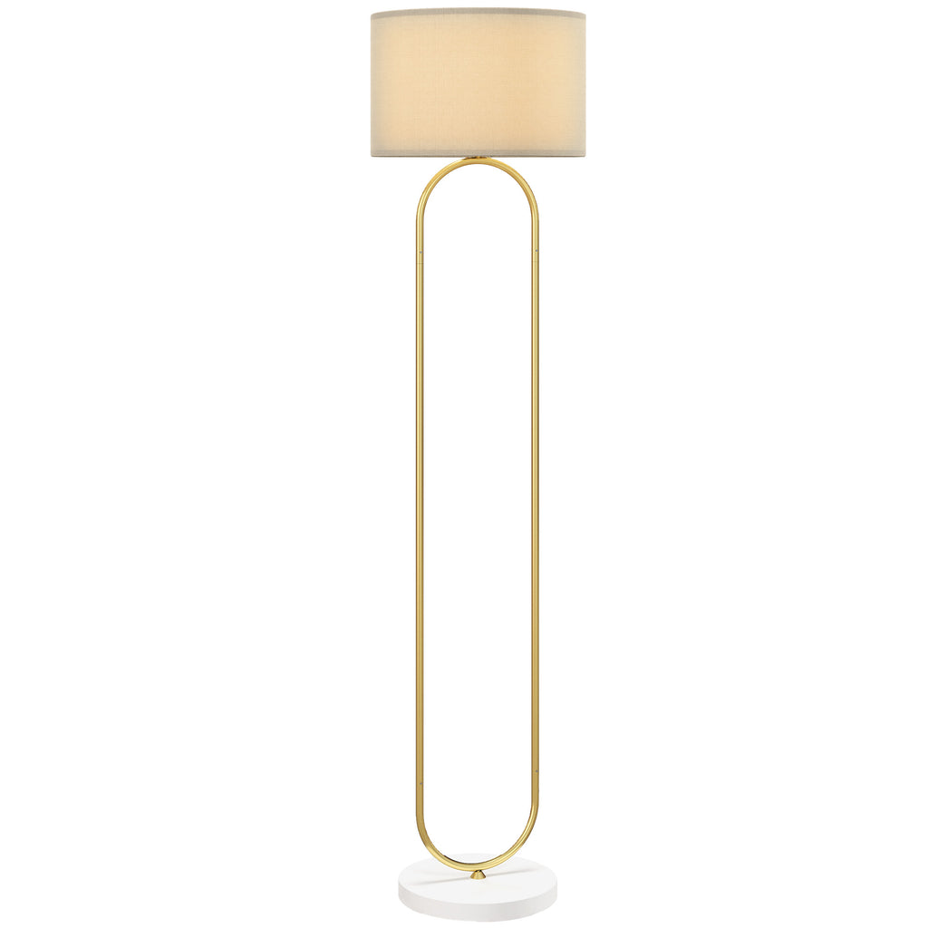 HOMCOM Moderne Stehlampe mit Leinenstoff Lampenschirm, Doppelrohr aus Metall und Fußschalter, Gold