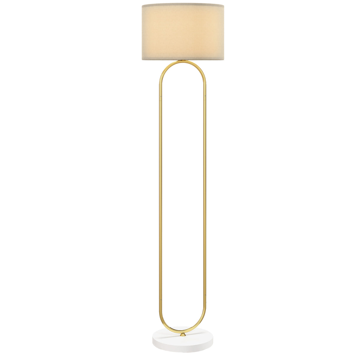 HOMCOM Moderne Stehlampe mit Leinenstoff Lampenschirm, Doppelrohr aus Metall und Fußschalter, Gold