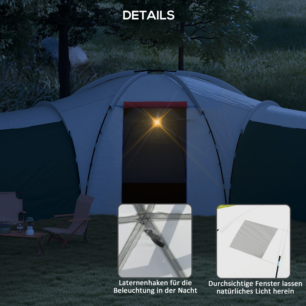 Outsunny Campingzelt für 6-9 Personen, 4 Räume, Vorzelt, wasserdicht, 615x 615x225cm, Grün