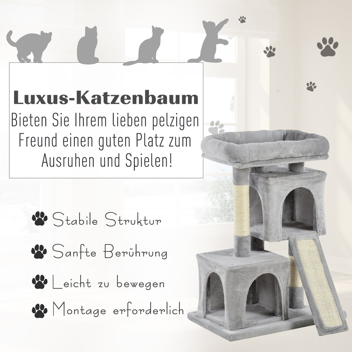 PawHut Kratzbaum 83 cm Kleiner Katzenkratzbaum mit Sisalsäulen, Katzenkratzbaum, Katzen Kletterbaum, Katzenbaum, Katzenmöbel Spielbaum für kleine Katzen, Hellgrau