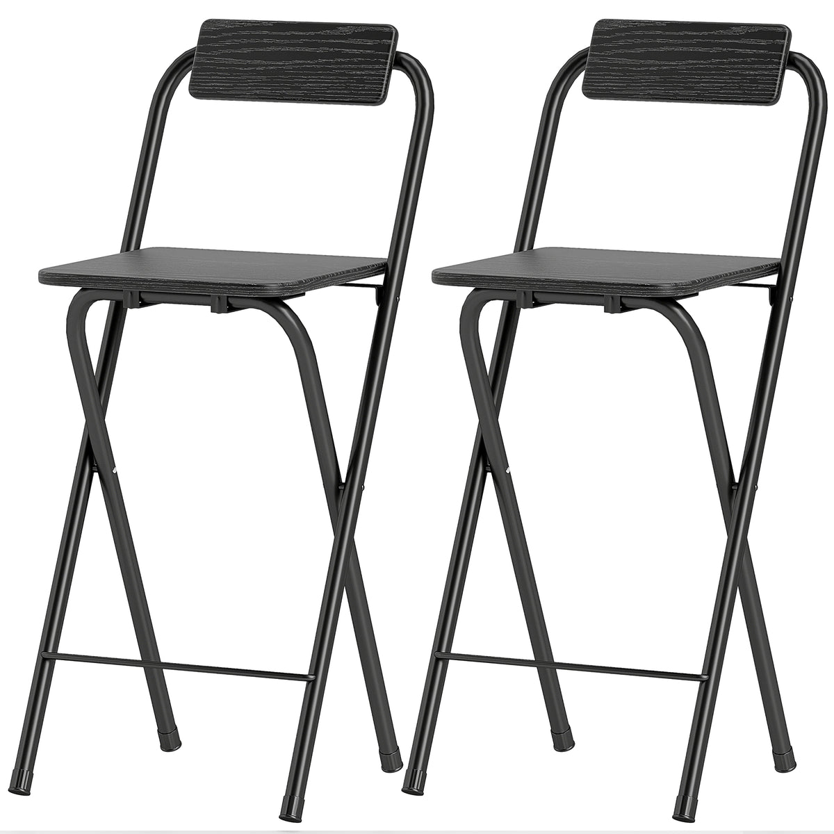 HOMCOM Set aus 2 klappbaren Barhockern mit Rückenlehne und Fußstütze, Stahlgestell, 87 cm hoch, schwarz