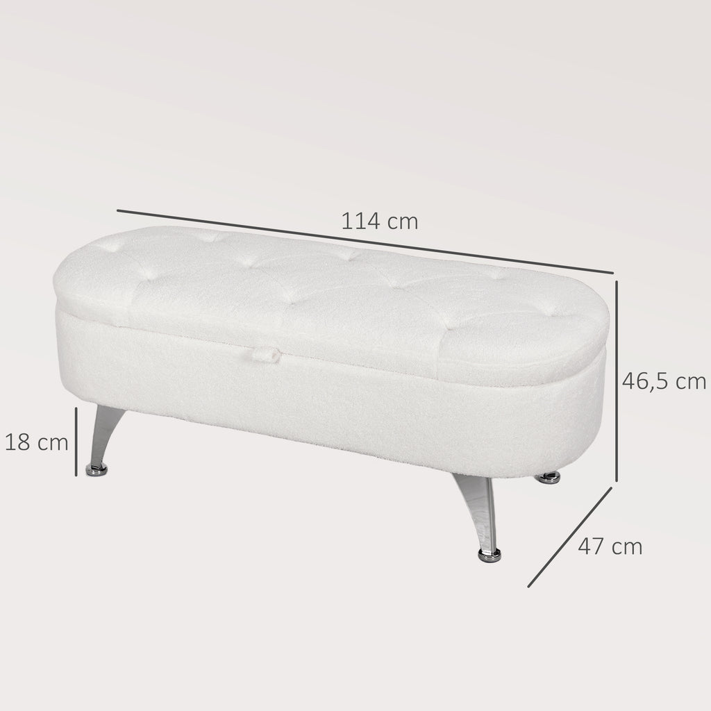 HOMCOM Sitzbank mit Stauraum, Deckel und Metallbeinen für Wohnzimmer, Schlafzimmer, Flur, Weiß