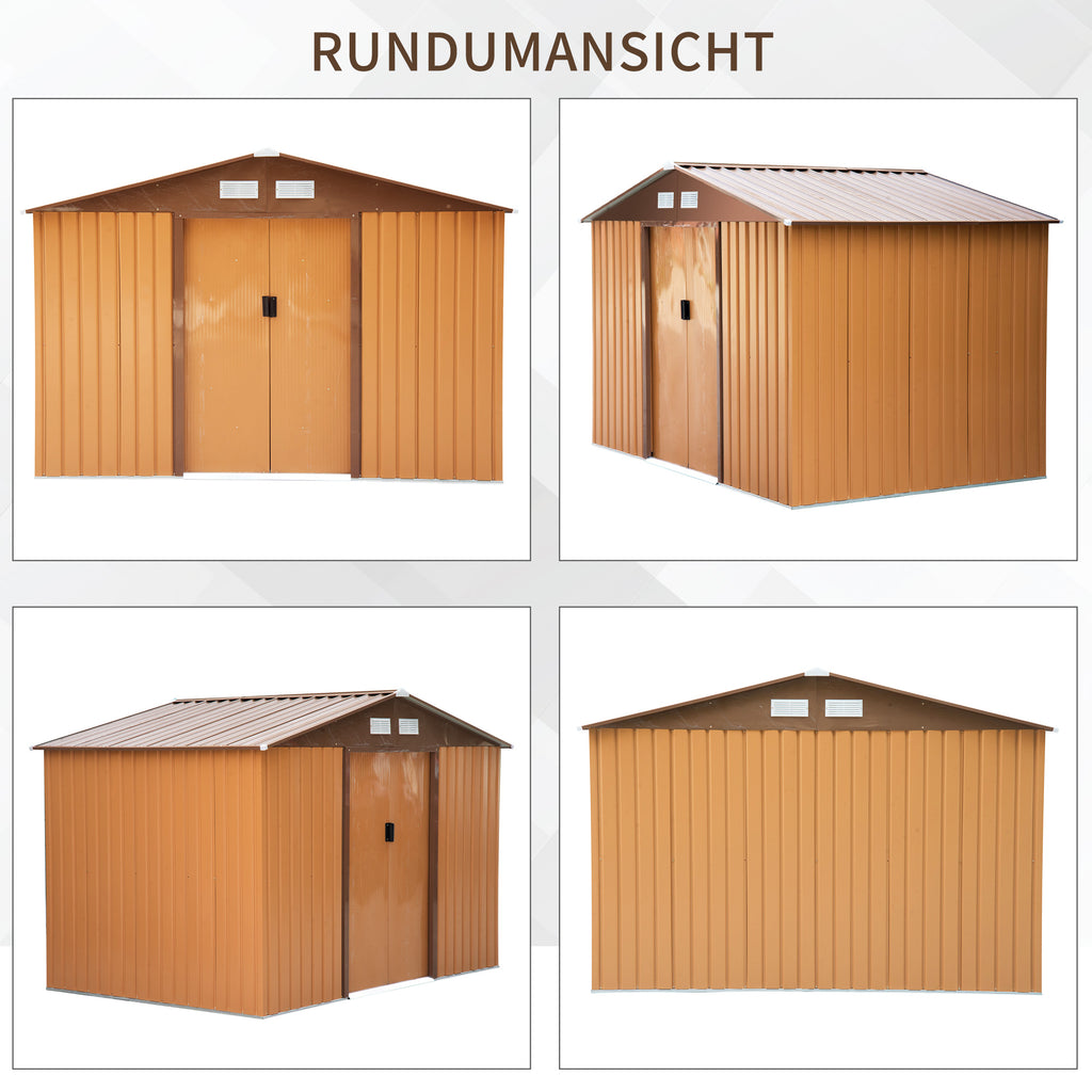 Outsunny Geräteschuppen mit Schiebetüren 2,77 x 1,95 x 1,92cm Metall Gelb