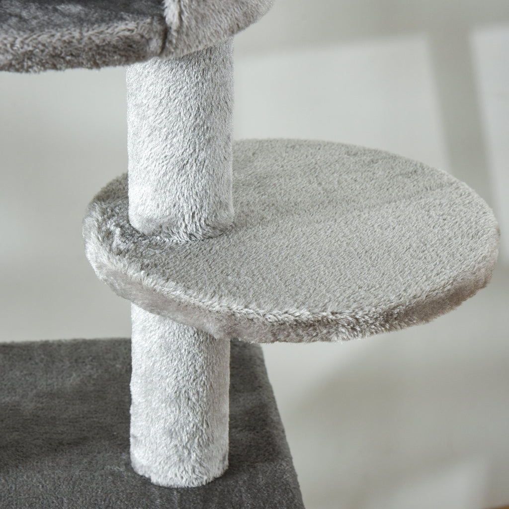 PawHut Kratzbaum Katzenbaum Deckenhoch Kletterbaum mit Katzenspielzeug Sisal Plüsch Hellgrau höhenverstellbar 60 x 40 x 225-255 cm