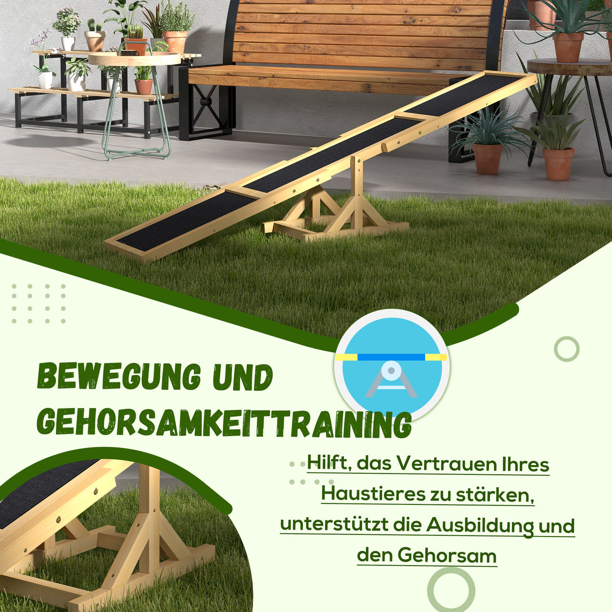 PawHut Hundewippe für Agility Training, rutschfest, bis 50 kg belastbar, 180 x 30 x 30 cm