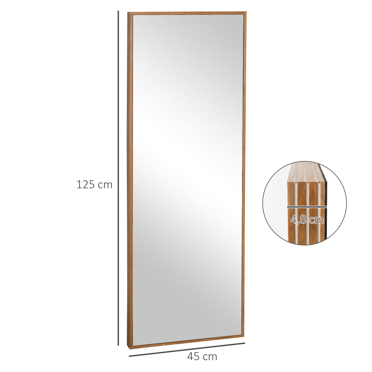 HOMCOM Wandspiegel, hoch, Kiefernholzrahmen, 45L x 125H x 4,8T cm