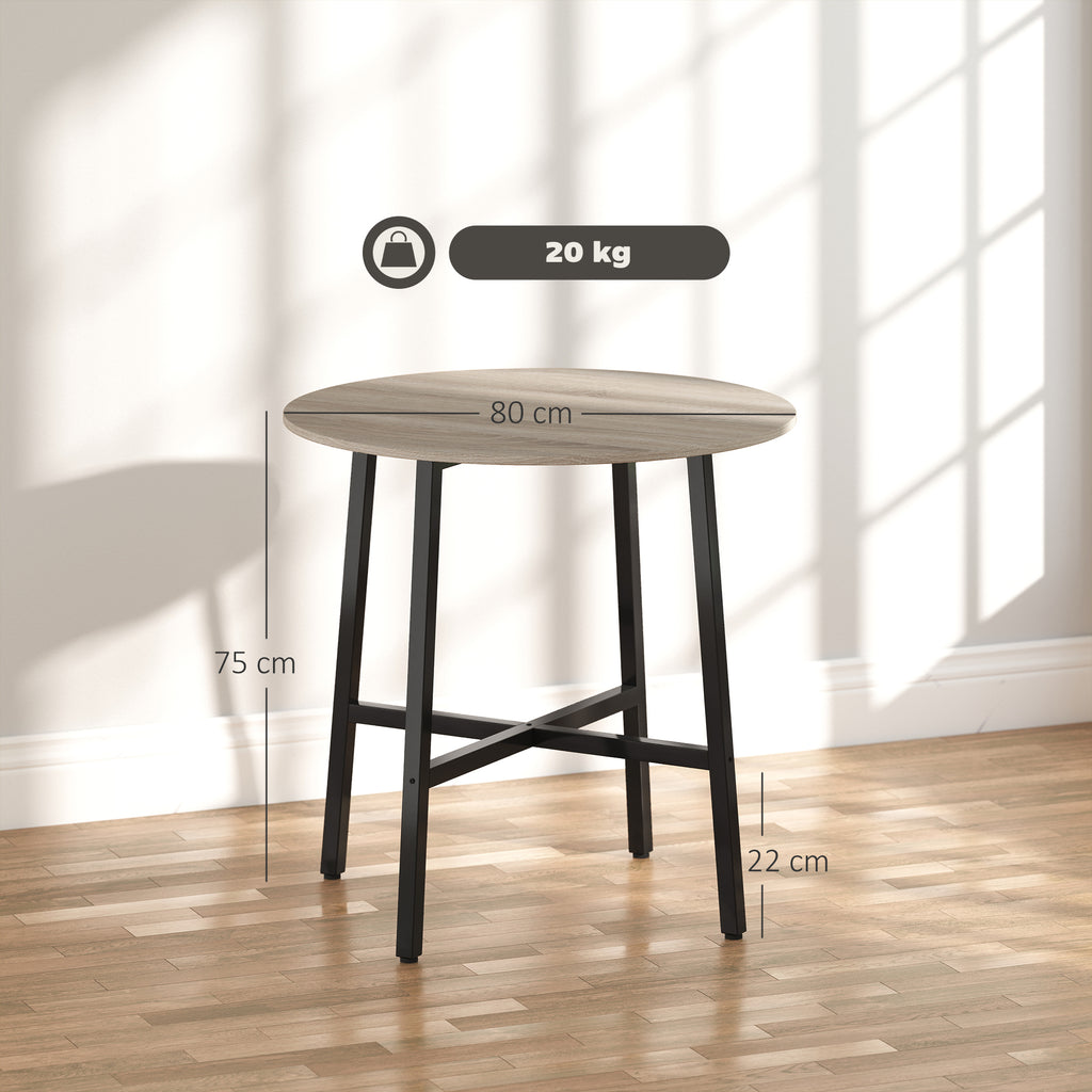 HOMCOM Runder Esstisch 80 cm für 2 Personen mit Holzoptikplatte und gekreuztem Stahlgestell, Naturholz