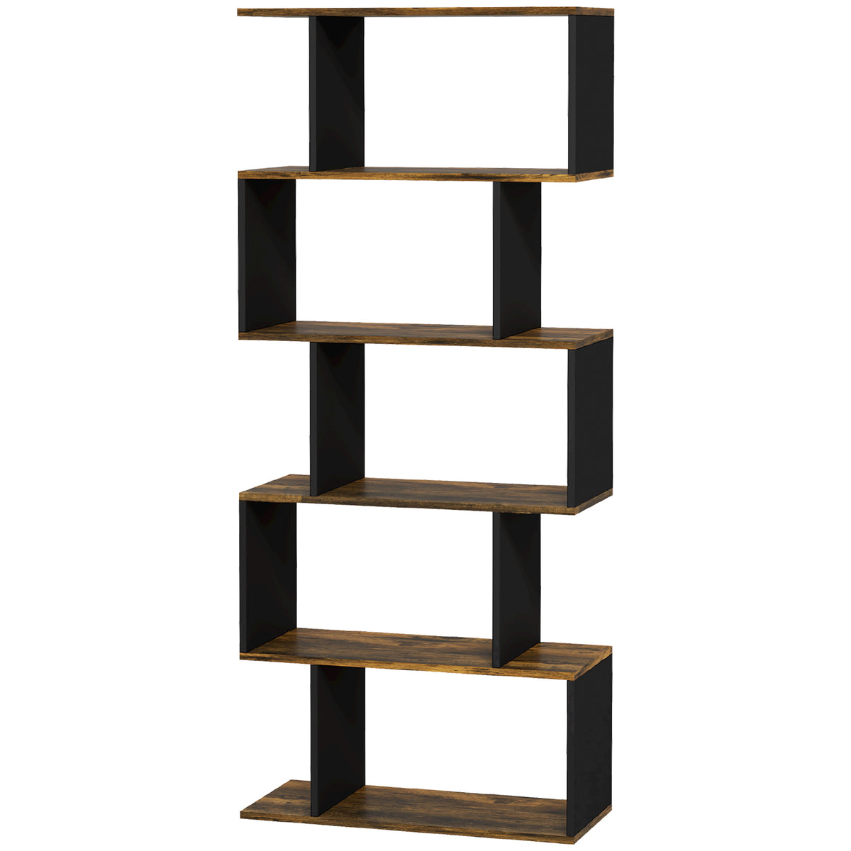 HOMCOM Asymmetrisches Modernes Wandregal mit 5 Regalen aus Holz, 70x29.5x163cm, Rustic Brown