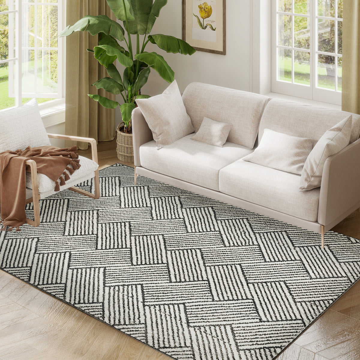HOMCOM Teppich für Wohnzimmer 200 x 140 cm kurzer Flor maschinenwaschbar hypoallergen für Wohnzimmer, Schlafzimmer, Büro, hellgrau