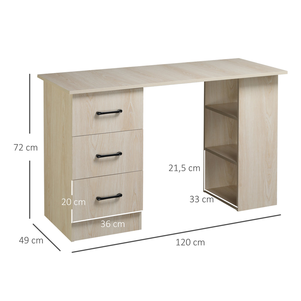 HOMCOM Schreibtisch Computertisch Bürotisch Arbeitstisch Regal mit 3 Schubladen Regale Natur 120 x 49 x 72 cm