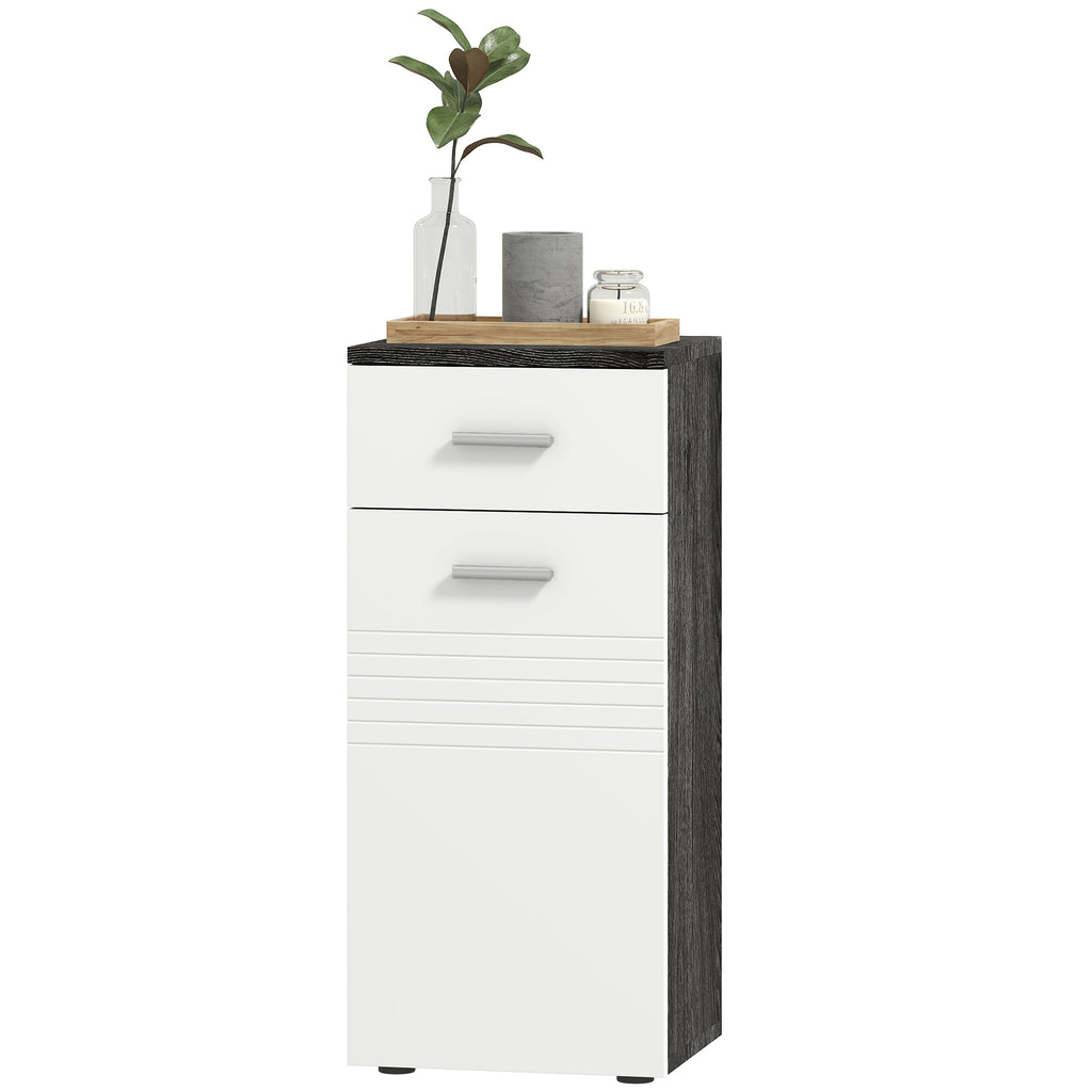 kleankin Badezimmerschrank mit Schublade und Schrank aus Holz, 35x30x77,5cm, Weiß und Schwarz