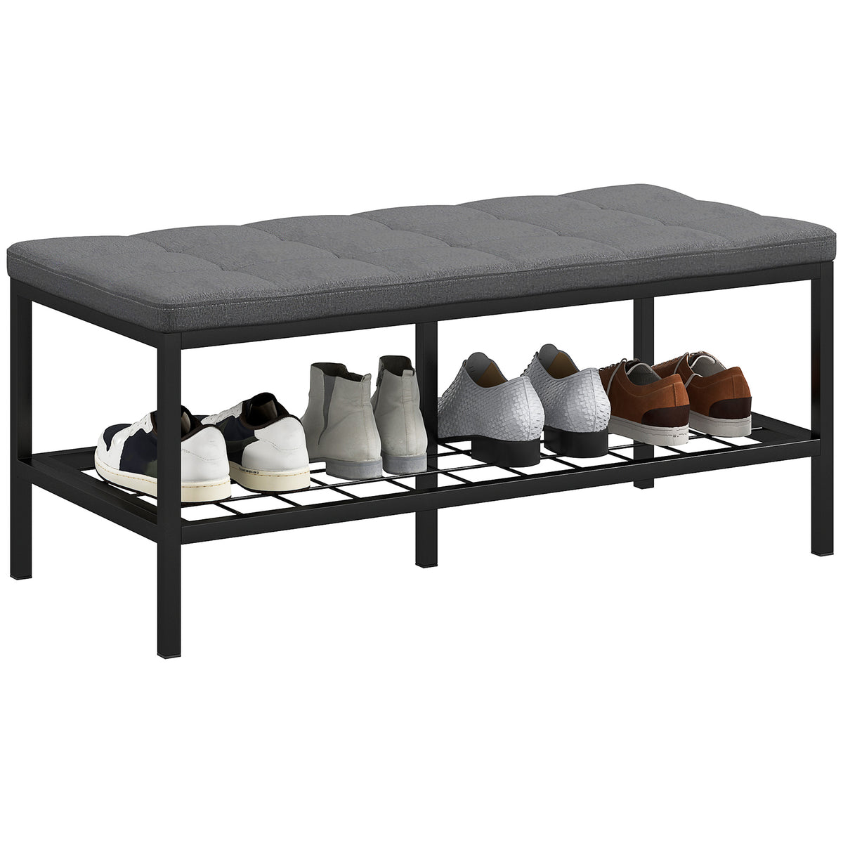 HOMCOM Schuhbank mit gepolstertem Kissen und Regal, Eingangsbank für Flur, Schlafzimmer, 90x41x40cm, grau