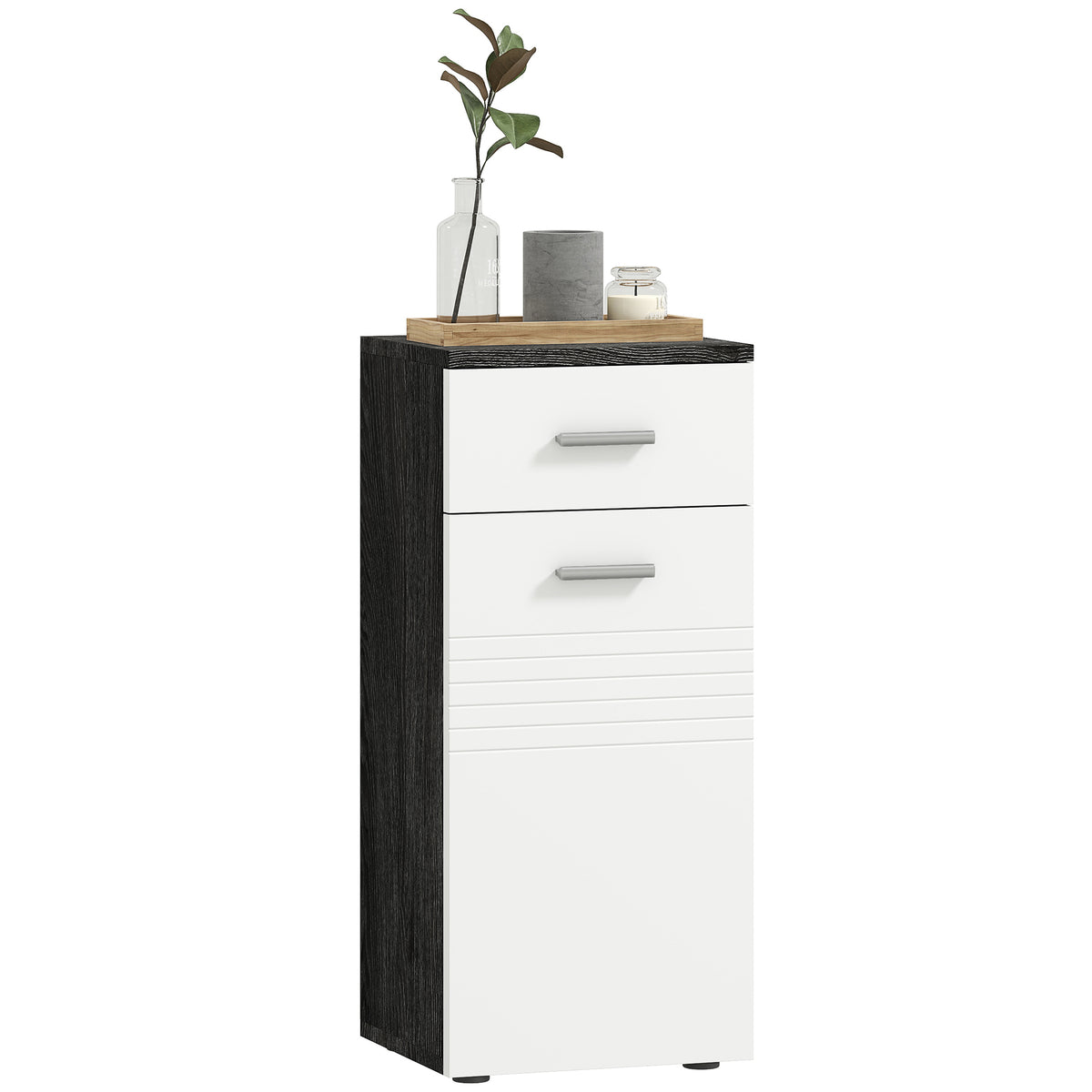 kleankin Badezimmerschrank mit Schublade und Schrank aus Holz, 35x30x77,5cm, Weiß und Schwarz