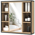 HOMCOM Wandspiegelschrank Badezimmer mit Spiegel, 52 x 24,5 cm mit 6 offenen Fächern und verstellbarem Regal, Eiche