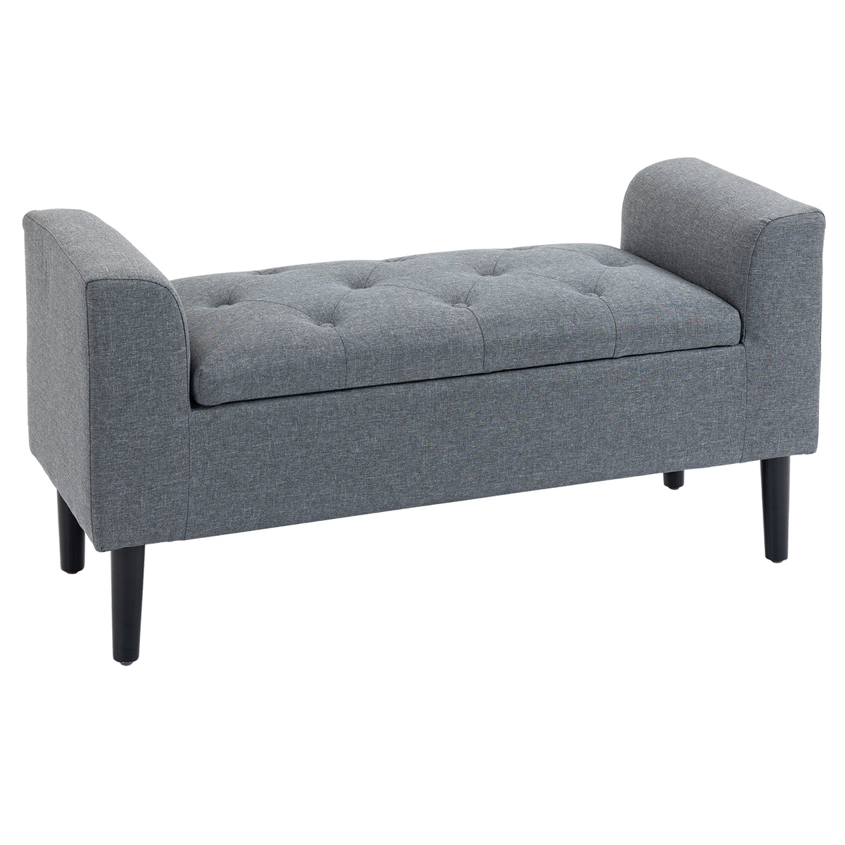 HOMCOM Sitzbank mit Stauraum, Polsterbank, belastbar bis 130 kg, Leinenoptik, Kautschukholz, 116 x 44 x 58 cm, Hellgrau