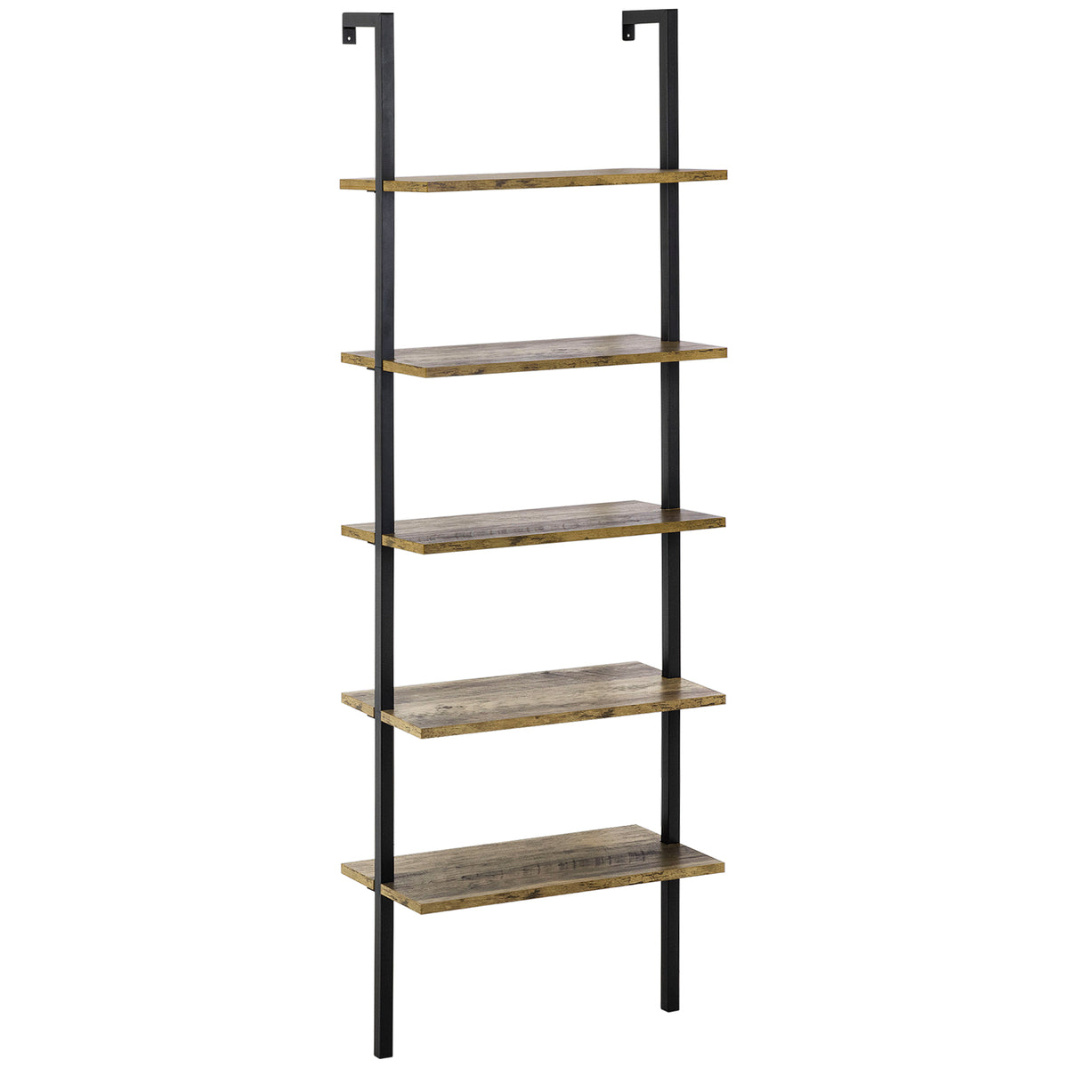 HOMCOM Leiterregal mit 5 Regalen im industriellen Stil aus Holz und Metall, 60x30x184,5cm, Braun