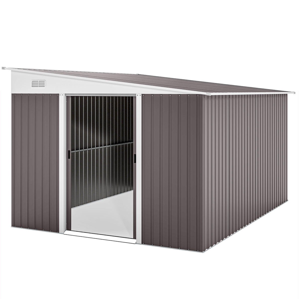 Outsunny Metall-Geräteschuppen Schrägdach verriegelbare Doppeltür 2,8 x 3,45 x 2,01m Grau